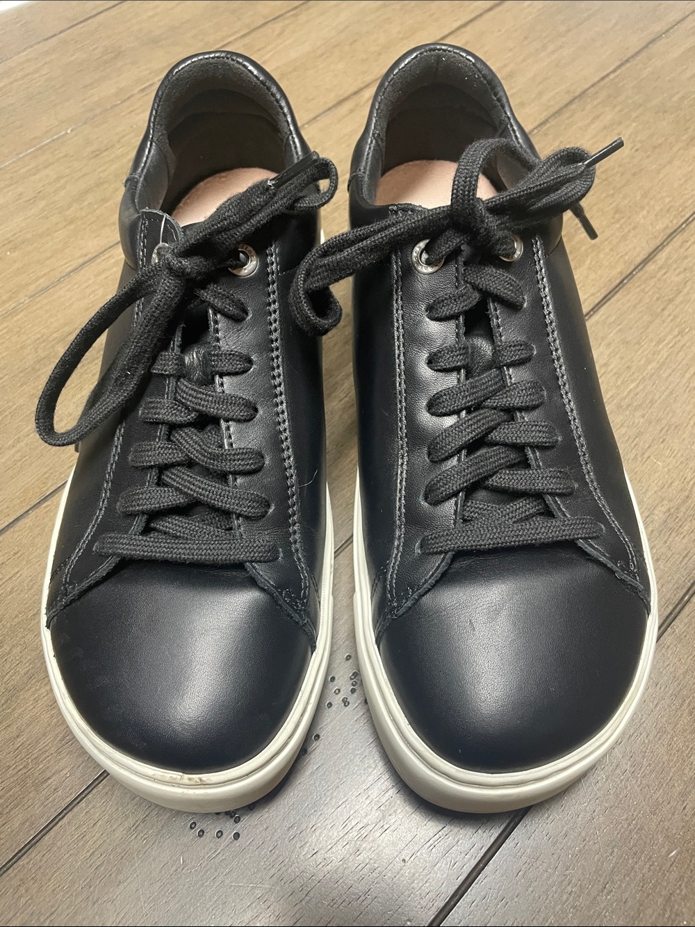 Birkenstock Black Leather Low-Top Sneakers with White Soles